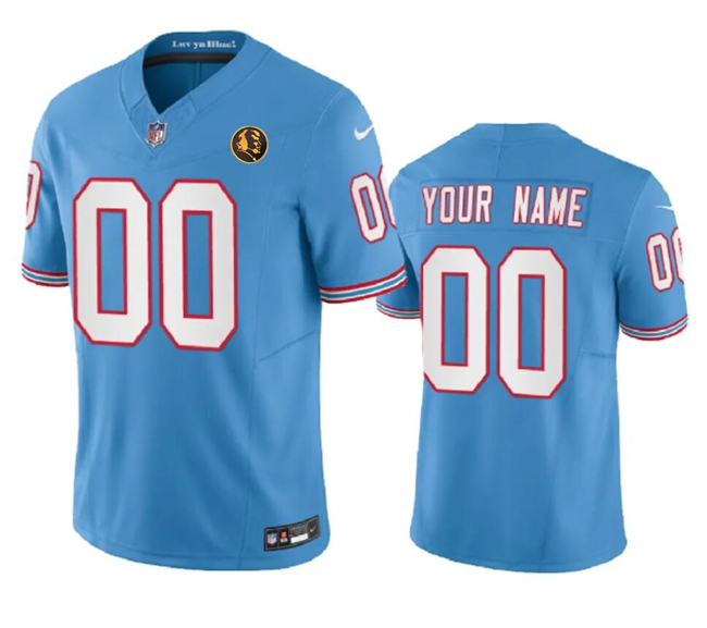 Men's Tennessee Titans Active Player Custom Blue 2023 F.U.S.E. Throwback With John Madden Patch Vapor Limited Football Stitched Jersey